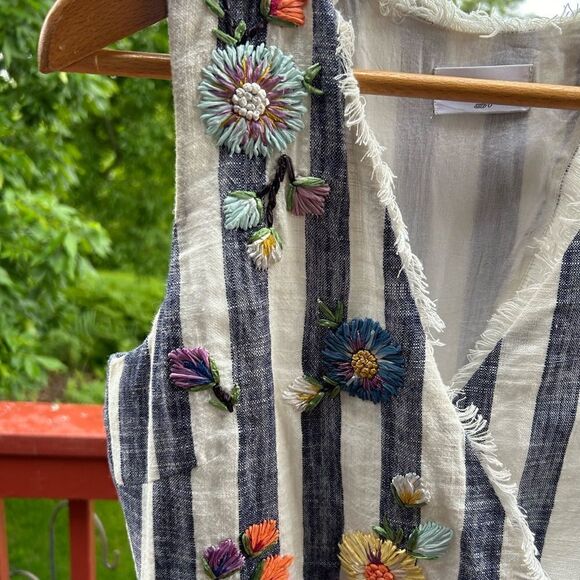 Megan Park Dress Chevron striped sleeveless embroidered maxi back zip cut out 0 - Picture 13 of 17